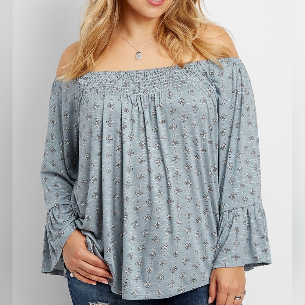 Plus Size Smocked  OTS Blouse Maurices